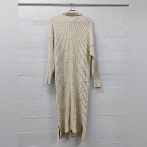 Cream Cable Knit Turtleneck Sweater Dress | Midi Length